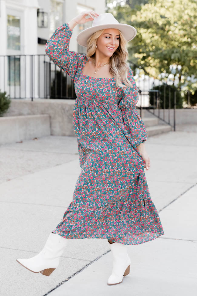 Oh So Thankful Teal Floral Maxi Dress FINAL SALE