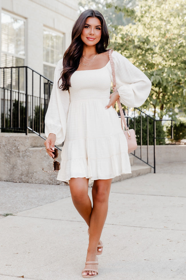 First To Know Ivory Long Sleeve Mini Dress