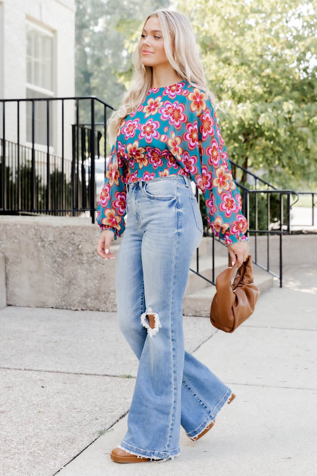 Think About It Teal Multi Floral Blouse FINAL SALE – Pink Lily