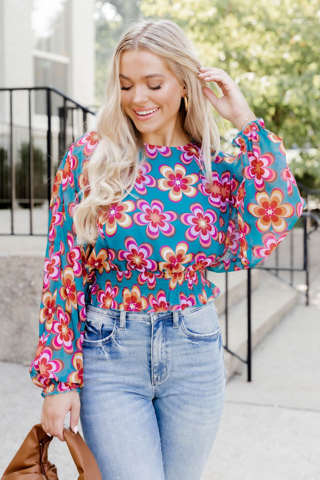 Think About It Teal Multi Floral Blouse FINAL SALE