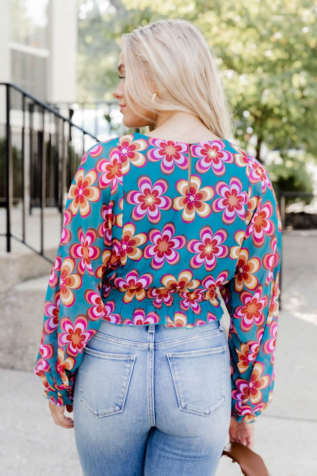 Think About It Teal Multi Floral Blouse FINAL SALE