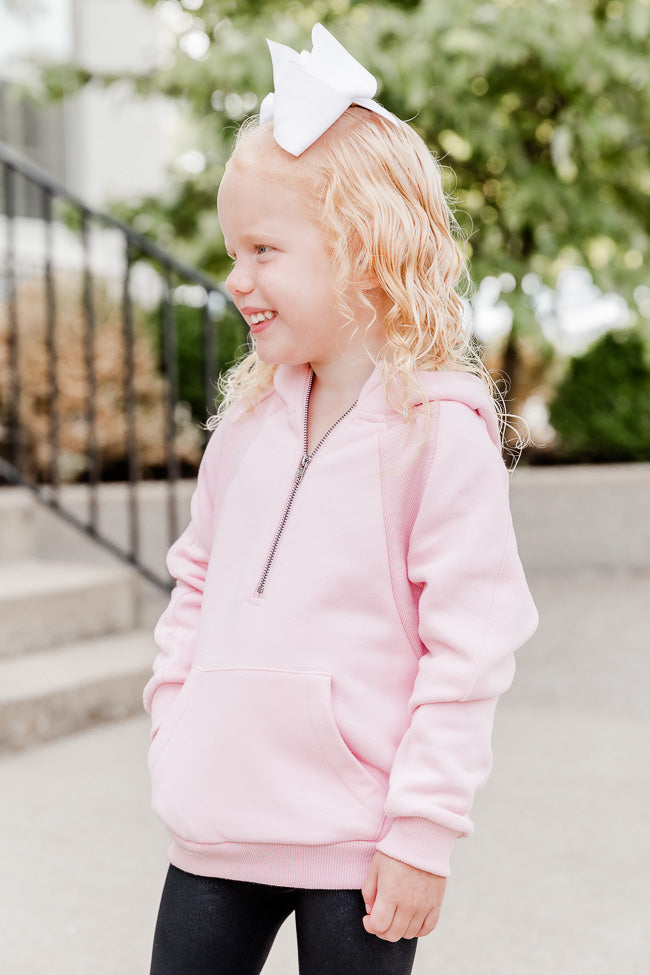 Making It Look Easy Kid's Light Pink Ribbed Shoulder Quarter Zip