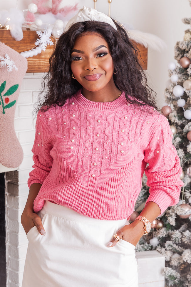 Pink sweater 2025 with pearls