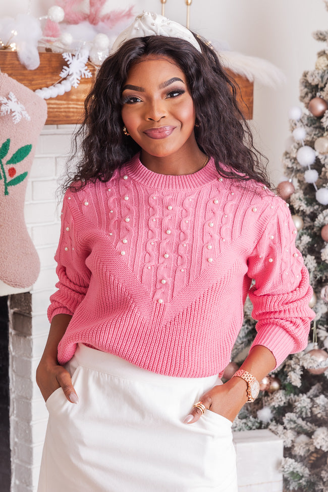 Come Along Pink Pearl Detail Sweater
