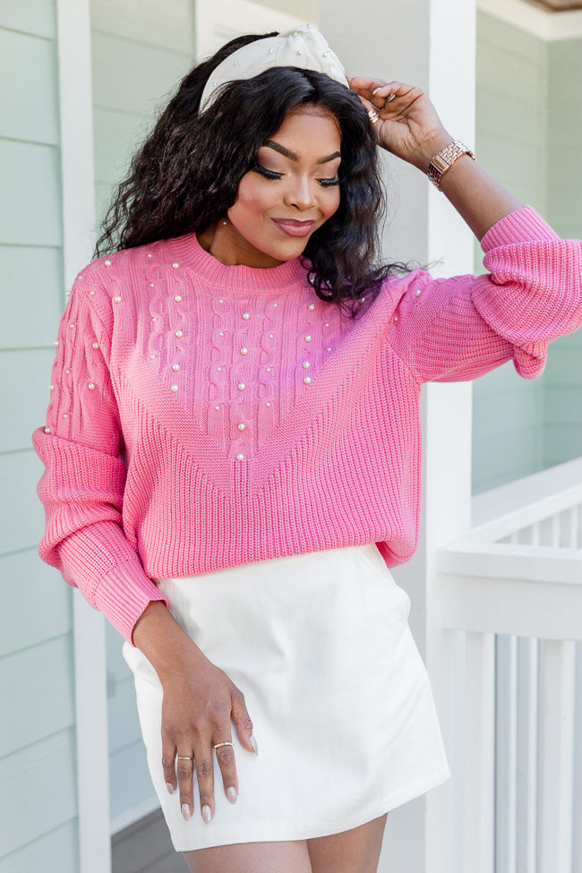 Come Along Pink Pearl Detail Sweater