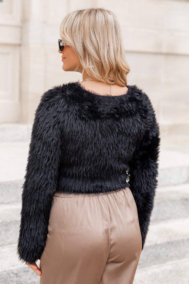 Light It Up Black Fuzzy Cropped Sweater DOORBUSTER