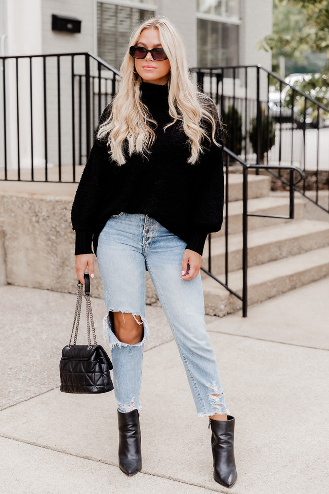 Haven't You Heard Black Turtleneck Sweater – Pink Lily