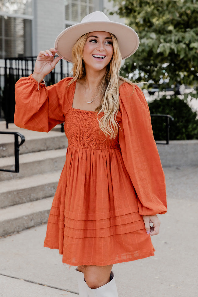 Rust lace dress sales