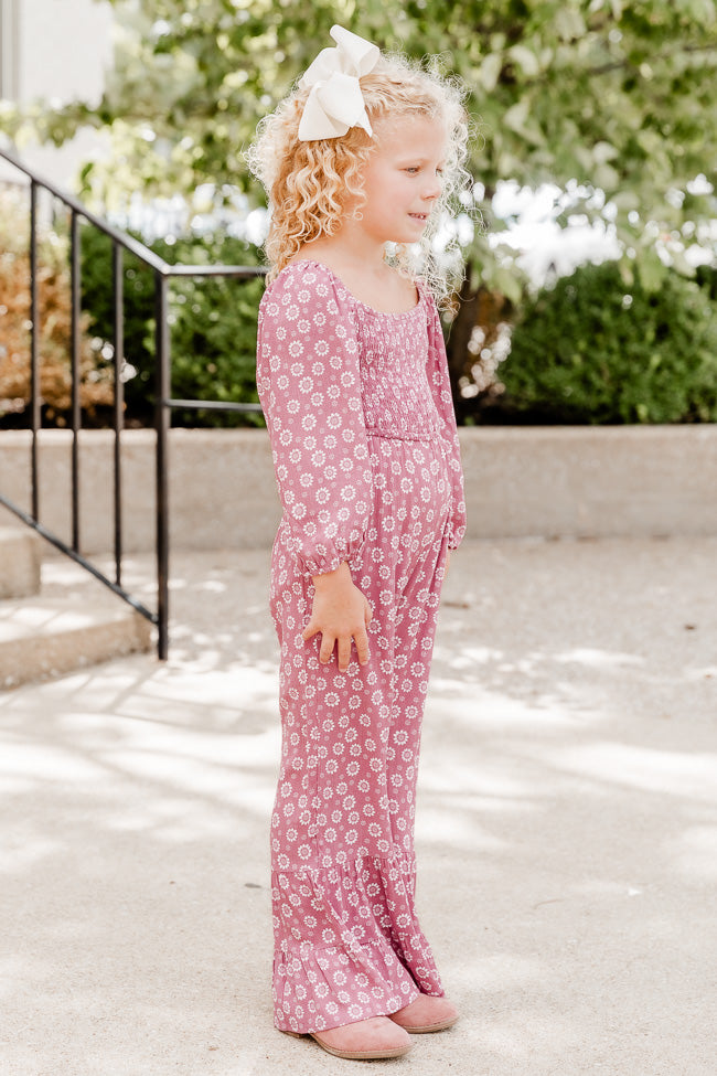 Aware Of This Kids Mauve Daisy Floral Long Sleeve Jumpsuit FINAL SALE