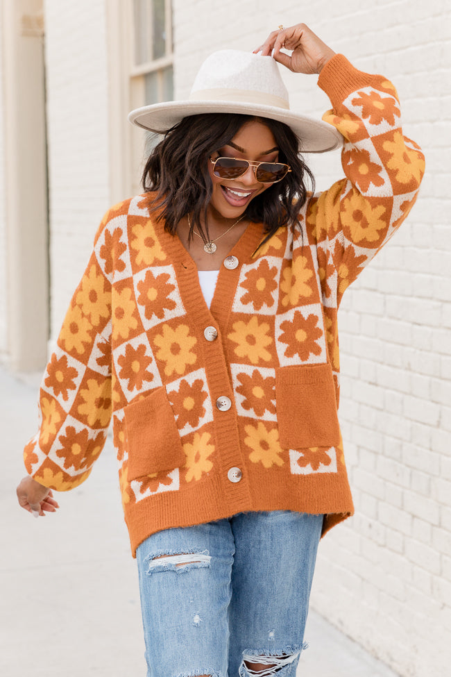 Full Heart Brown and Mustard Checkered Daisy Cardigan FINAL SALE