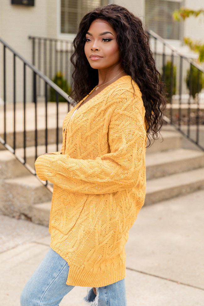 A Better Day Mustard Cable Knit Cardigan FINAL SALE