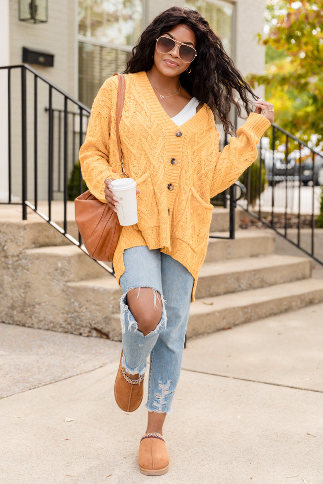 A Better Day Mustard Cable Knit Cardigan FINAL SALE