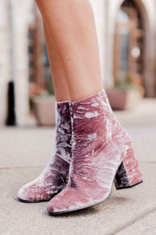Aspen Grove Crushed Velvet Booties FINAL SALE – Pink Lily