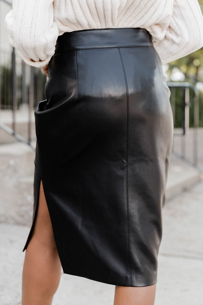 Brilliant Idea Black Faux Leather Midi Skirt