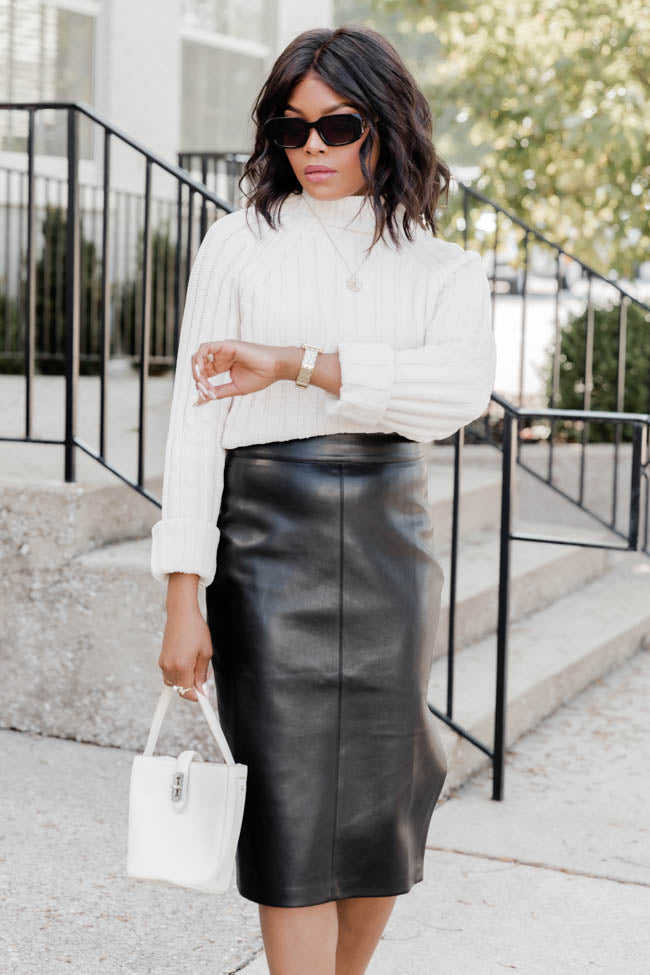 Black leather clearance pencil midi skirt