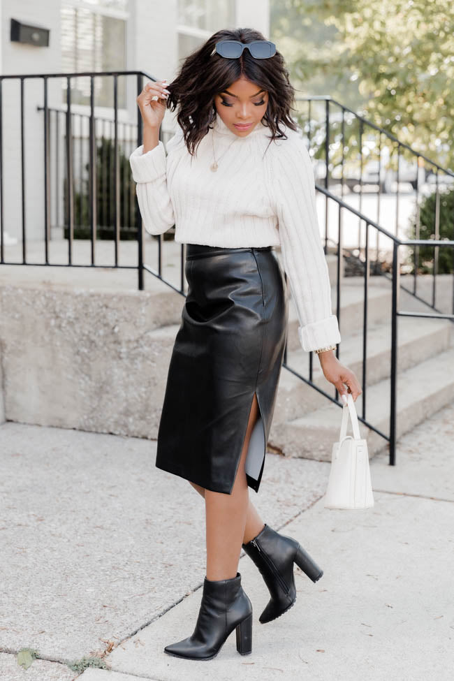 Blackout  Faux Leather Midi Skirt – Newd Style