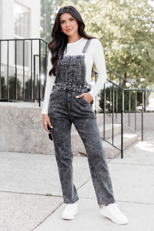 My Favorite Black Stretchy Overalls – Pink Lily