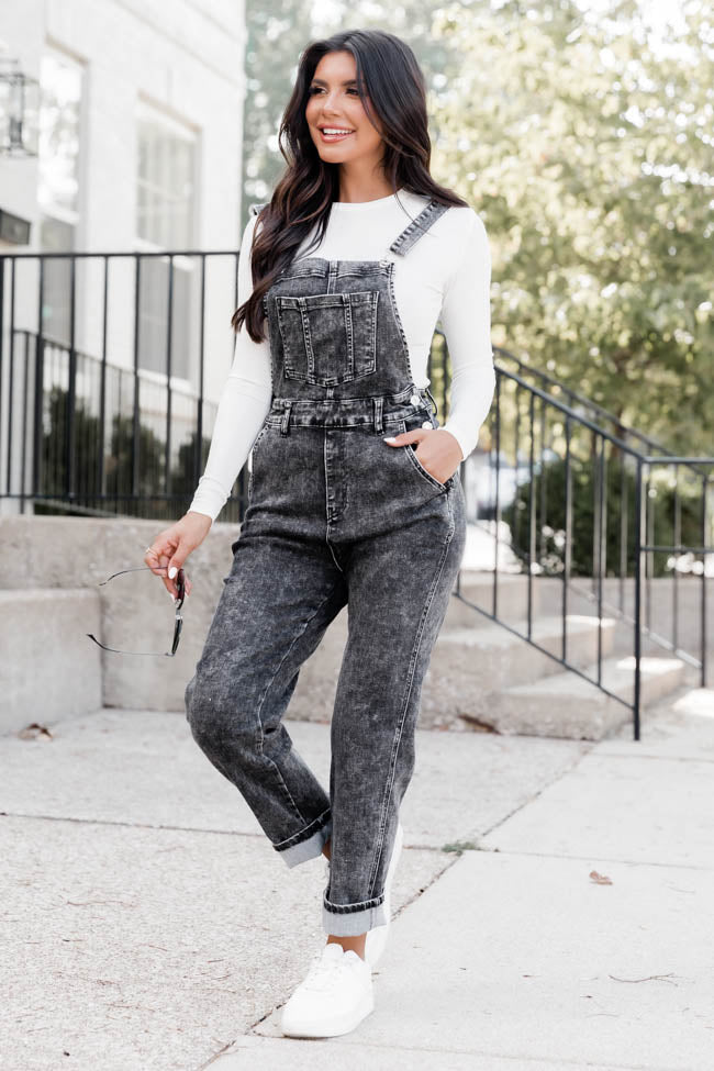 My Favorite Black Stretchy Overalls – Pink Lily