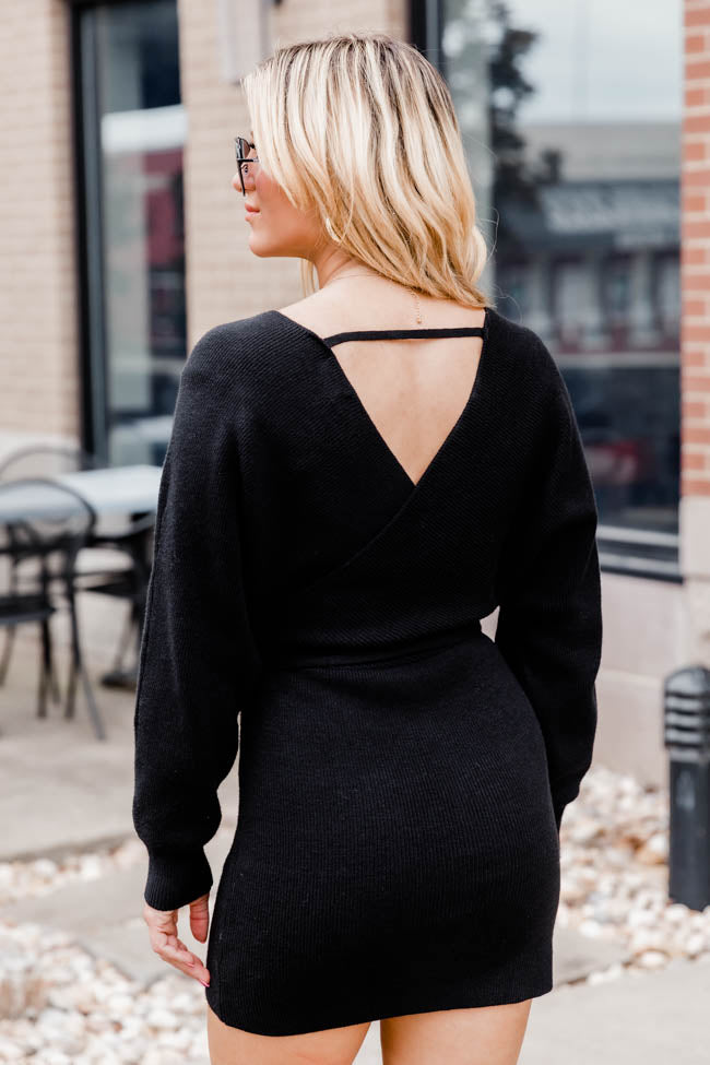 Talk Of The Town Black Sweater Mini Dress