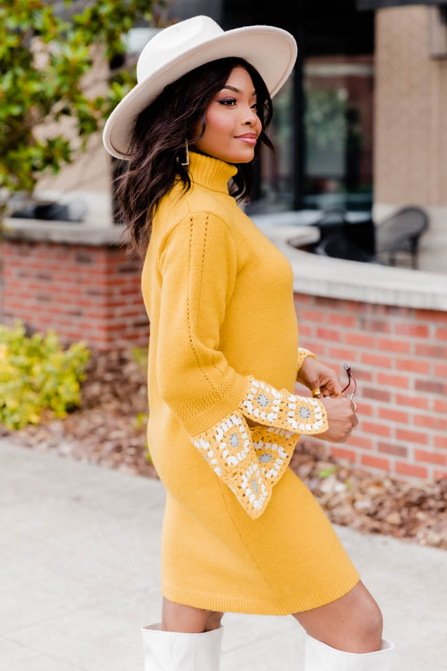 Mustard yellow 2024 knitted dress