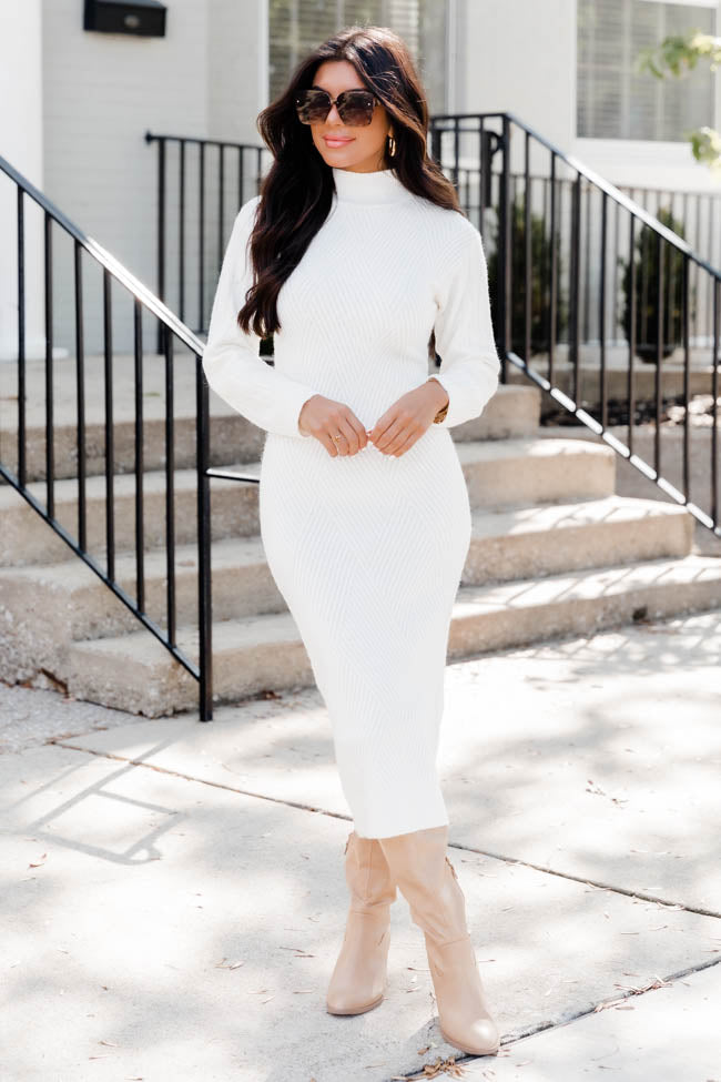 Chasing After You Turtleneck Textured Long Sleeve Cream Maxi Dress FINAL SALE