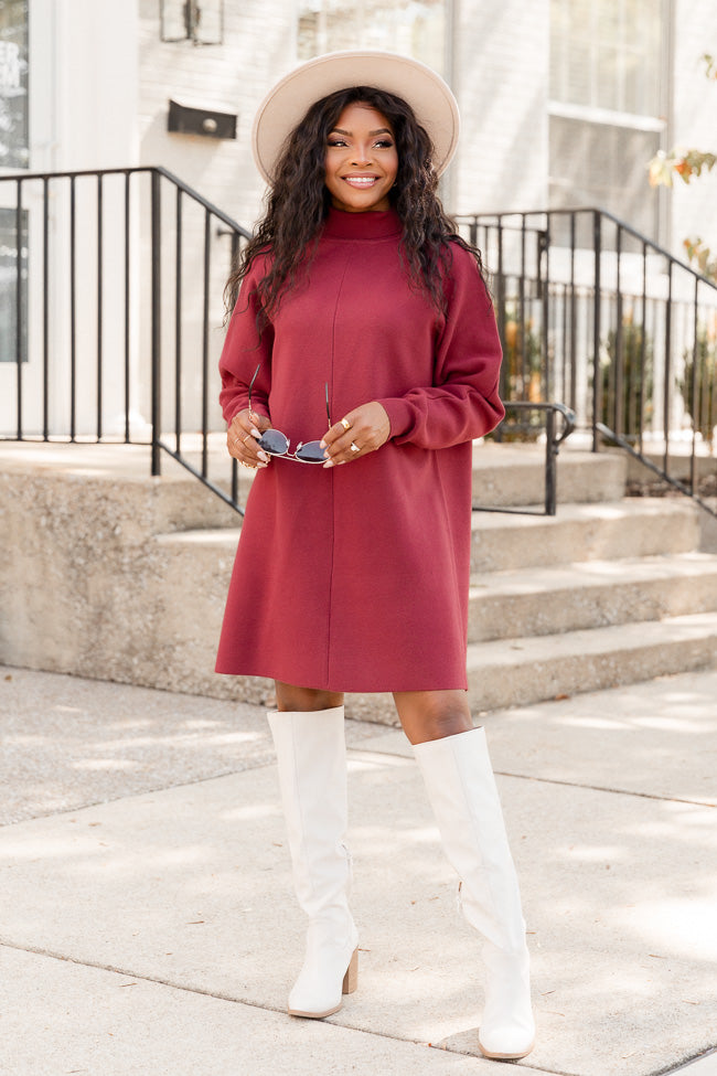 Just In Time Wine Turtleneck Sweater Dress