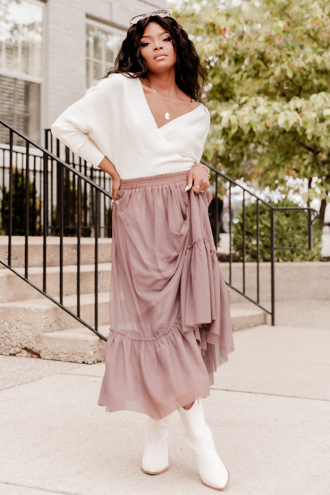 I ll Always Remember Mocha Tulle Midi Skirt Pink Lily