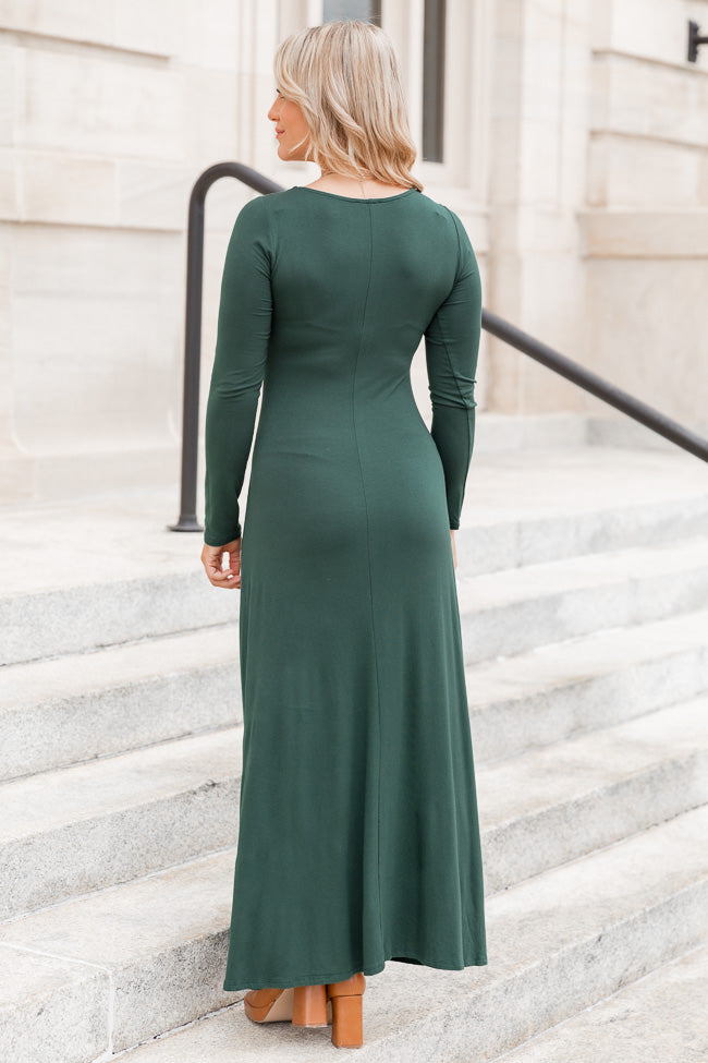 Let Me See Emerald Knit Long Sleeve Maxi Dress With Slit