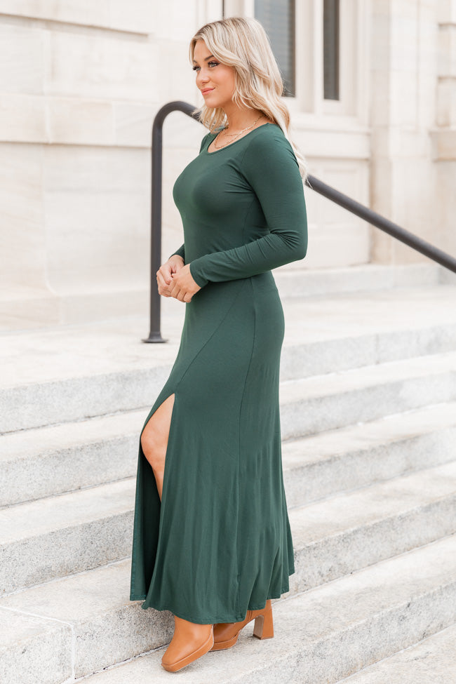 Let Me See Emerald Knit Long Sleeve Maxi Dress With Slit