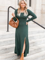 Let Me See Emerald Knit Long Sleeve Maxi Dress With Slit FINAL SALE