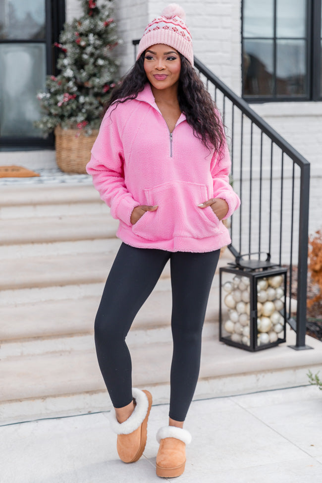 It Starts Now Pink Sherpa Quarter Zip Pullover FINAL SALE