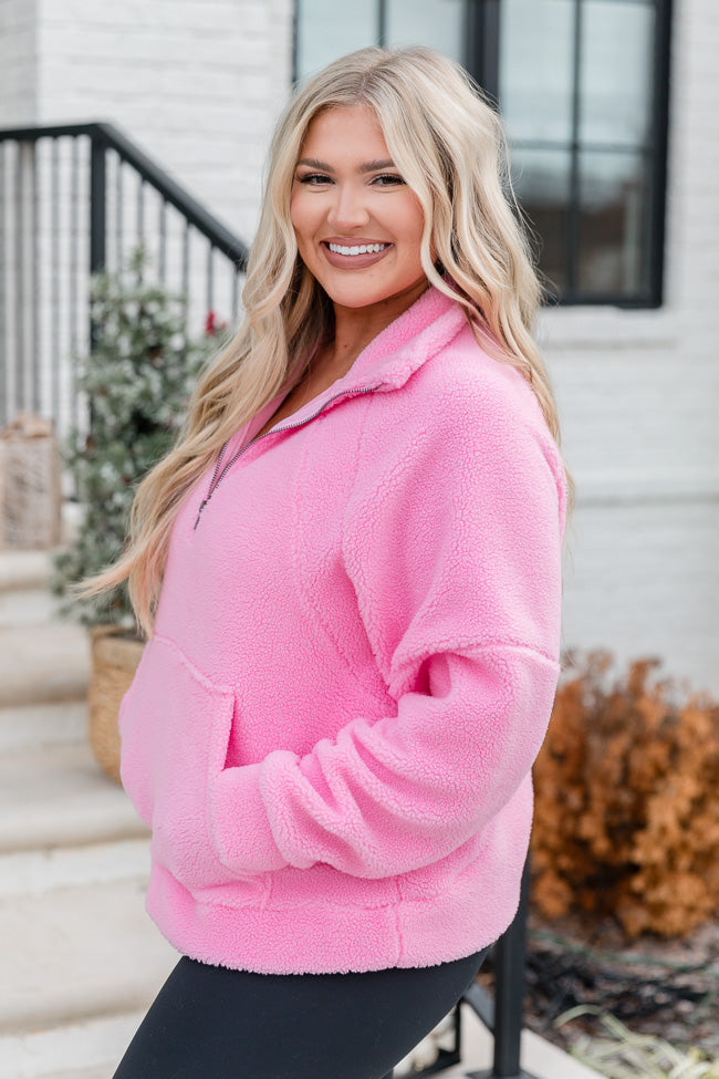 It Starts Now Pink Sherpa Quarter Zip Pullover FINAL SALE