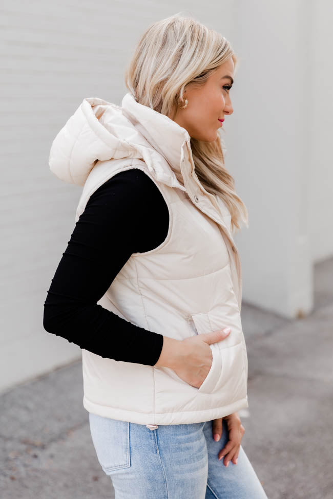 Forever With You Beige Removable Hood Puffer Vest