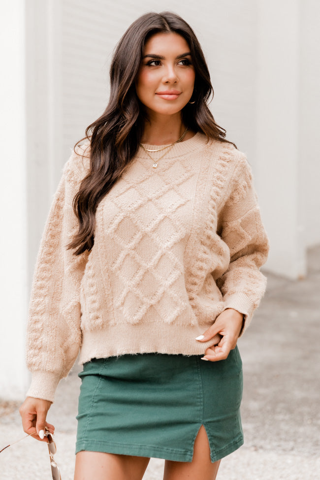 On The Way There Tan Cable Knit Sweater