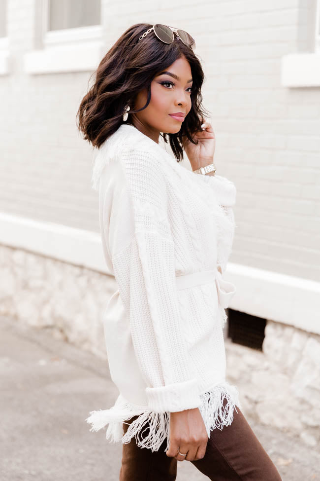 White hotsell fringe sweater