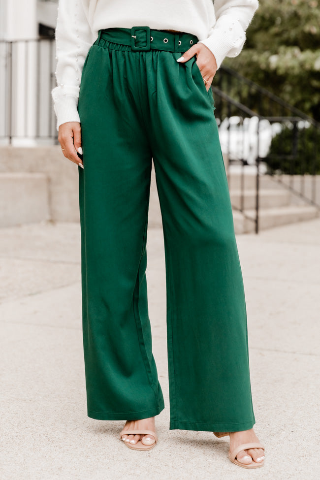 Business As Usual Green Belted Wide Leg Pants