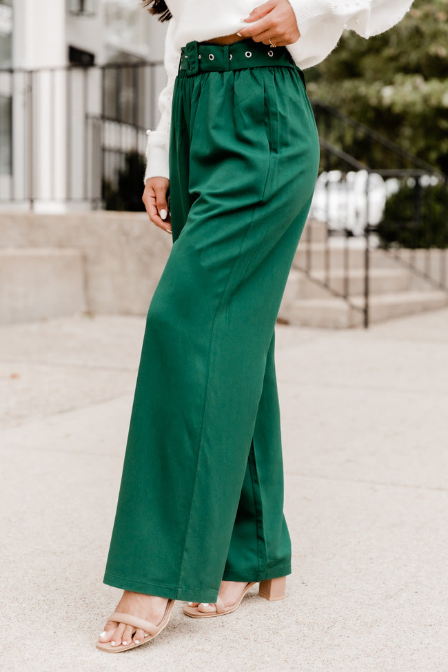 Business As Usual Green Belted Wide Leg Pants – Pink Lily