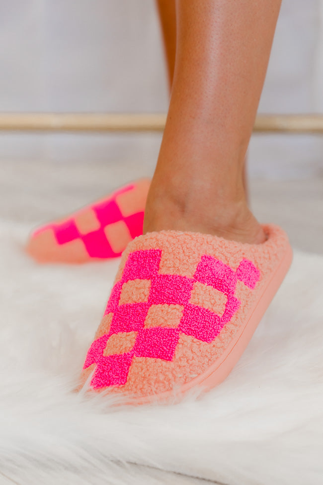 Pink and Orange Checkered Slippers