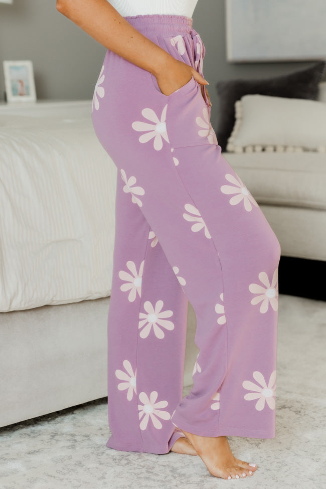 Don't Let Me Down Purple Flower Lounge Wide Leg Pant