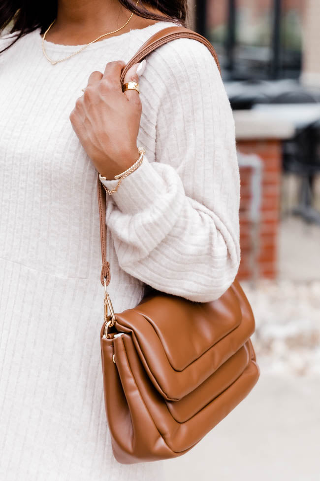 Back At It Puffer Chocolate Leather Crossbody FINAL SALE