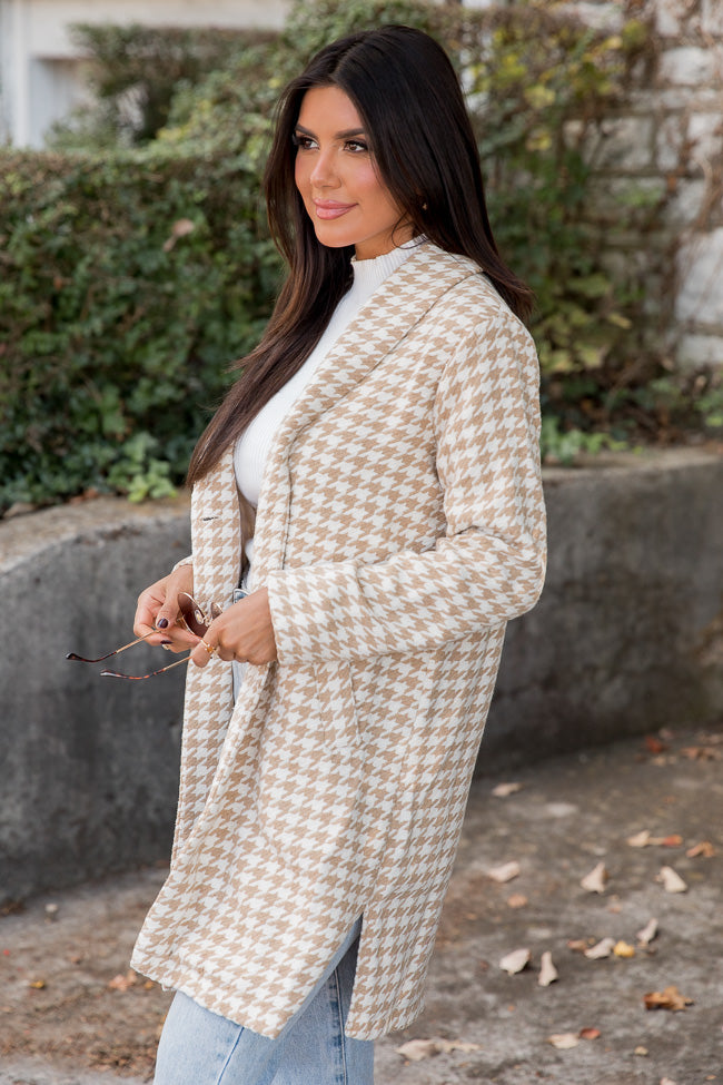 Bear With Me Tan Houndstooth Coat