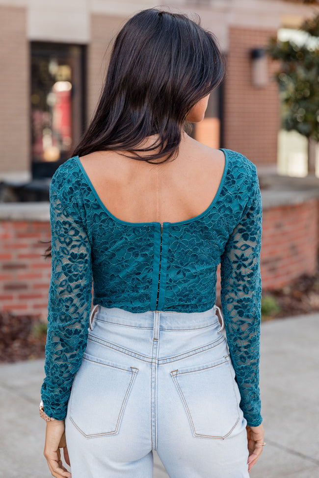 A Full Life Teal Velvet Lace Corset Long Sleeve Blouse – Pink Lily