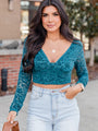 A Full Life Teal Velvet Lace Corset Long Sleeve Blouse FINAL SALE