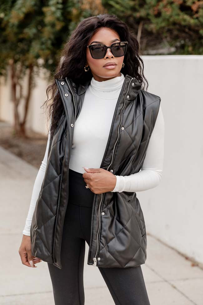 Trust In You Black Faux Leather Quilted Vest
