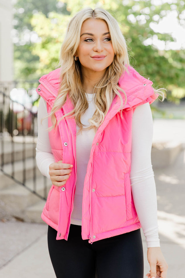 Forever With You Pink Removable Hood Puffer Vest
