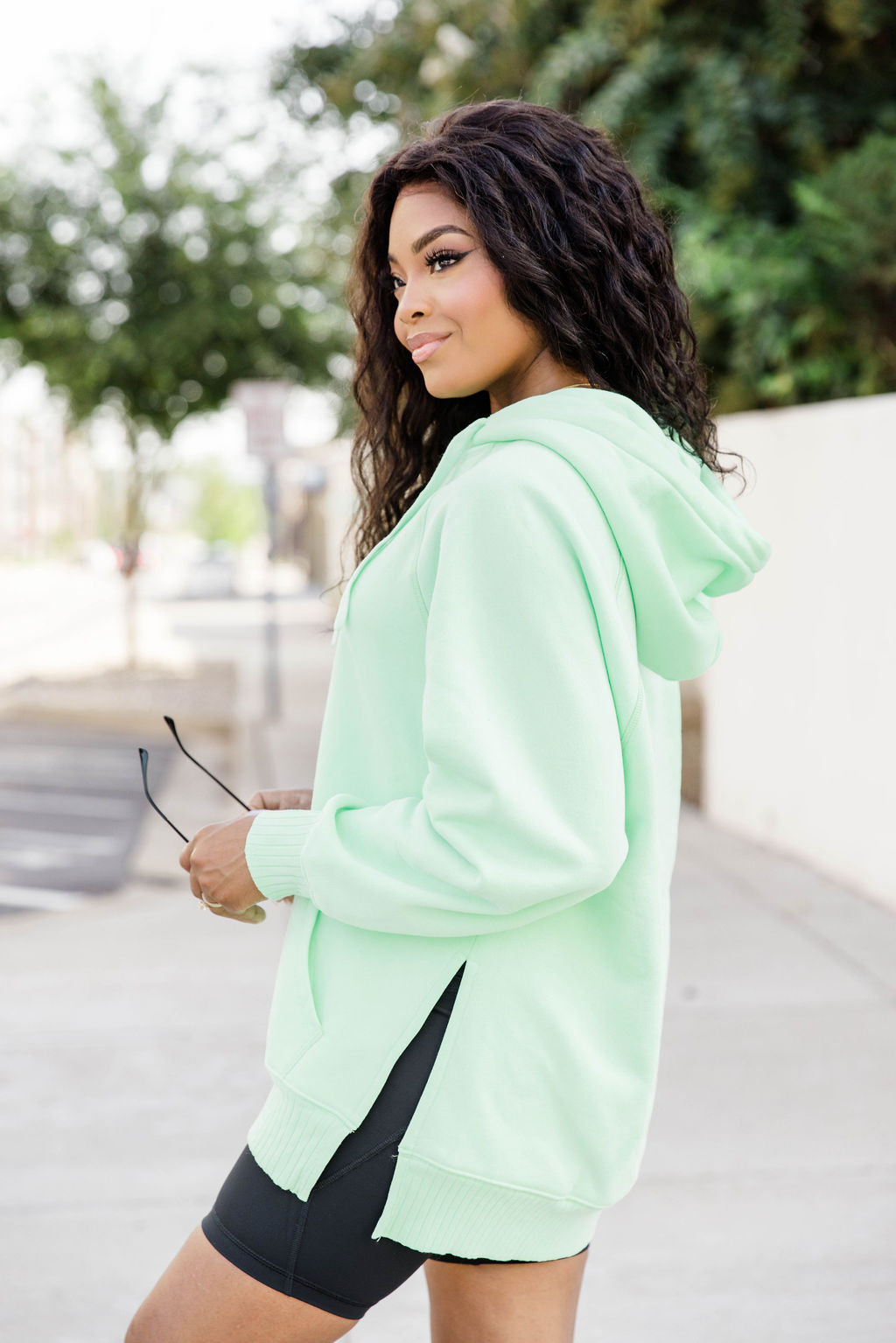 Never Let Go Lime Oversized Split Hem Hoodie Pink Lily