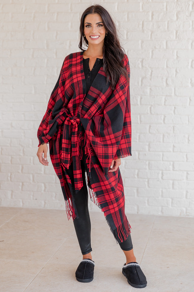 Comfort And Joy Red and Black Plaid Poncho