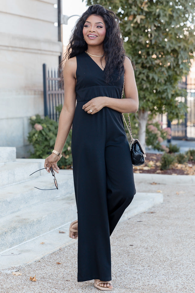 Blue v cheap neck jumpsuit