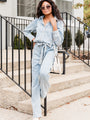 One More Time Long Sleeve Belted Denim Button Up Jumpsuit FINAL SALE