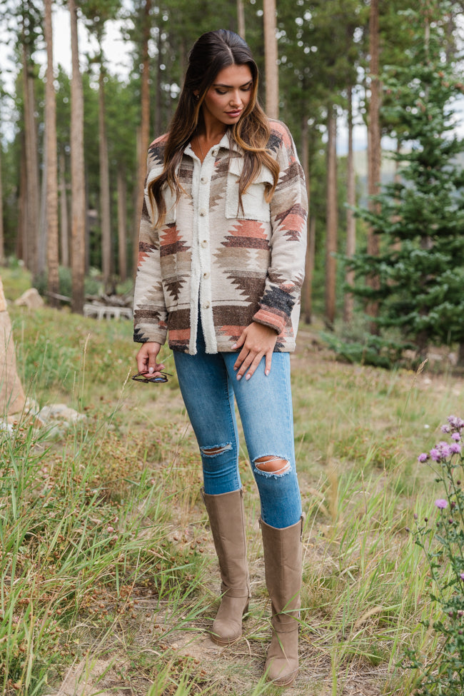 Venture Out Brown Fuzzy Southwestern Shacket